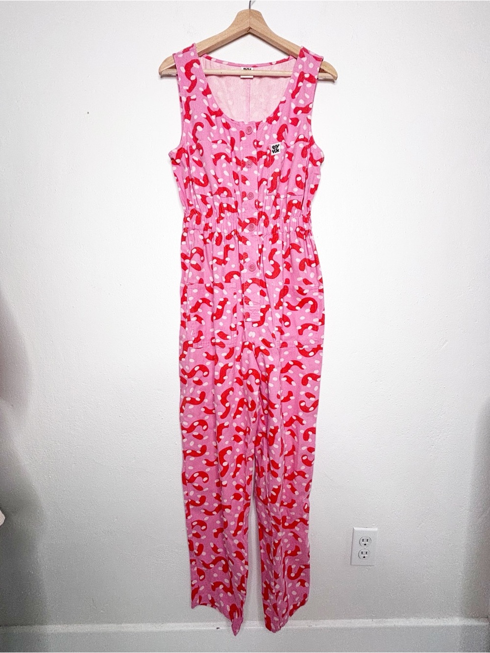Lucy & Yak Juni Organic Twill Cotton Boilersuit Pink Squiggle Size Small EUC